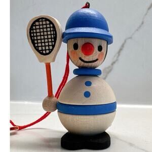 New German Wooden Christmas Ornament Tennis Pickleball Player Vintage @2.5” Tall